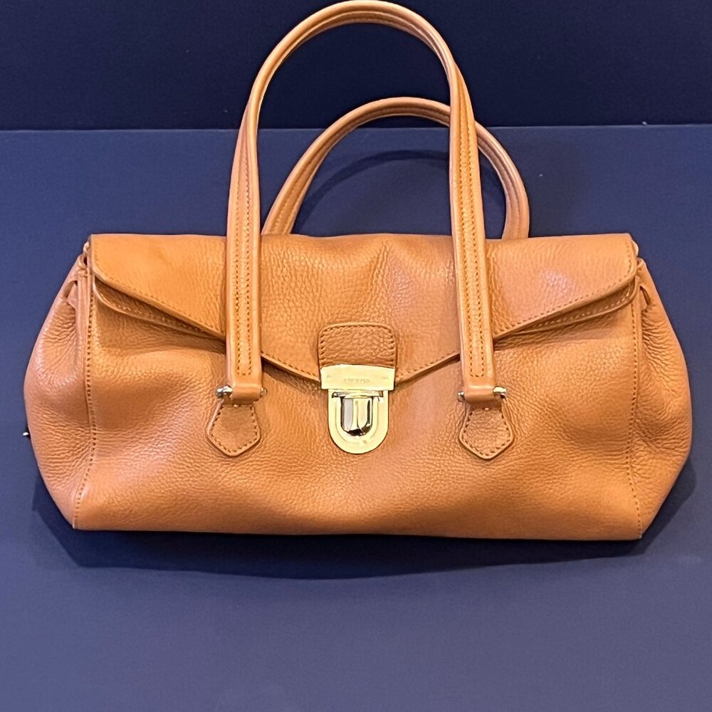 PRADA Light Brown Leather Push Lock Bauletto Shoulder Bag - Vintage
